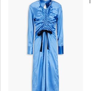 Ganni ruched satin midi dress